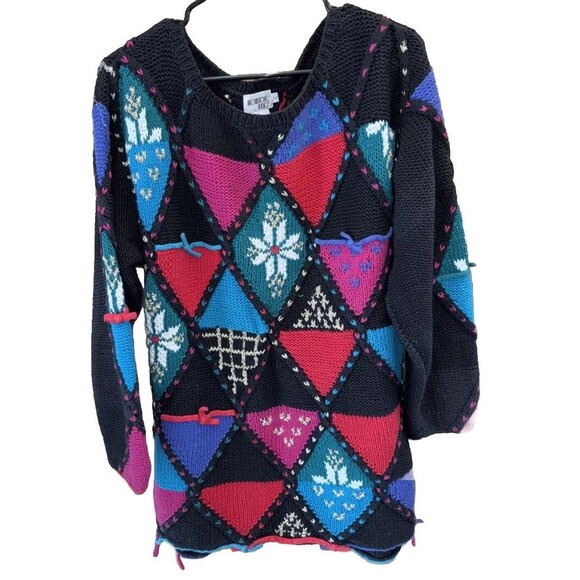 Brownstone Studio Vintage Black Snowflake Metallic Thread Knit Sweater L Cotton - Picture 8 of 8